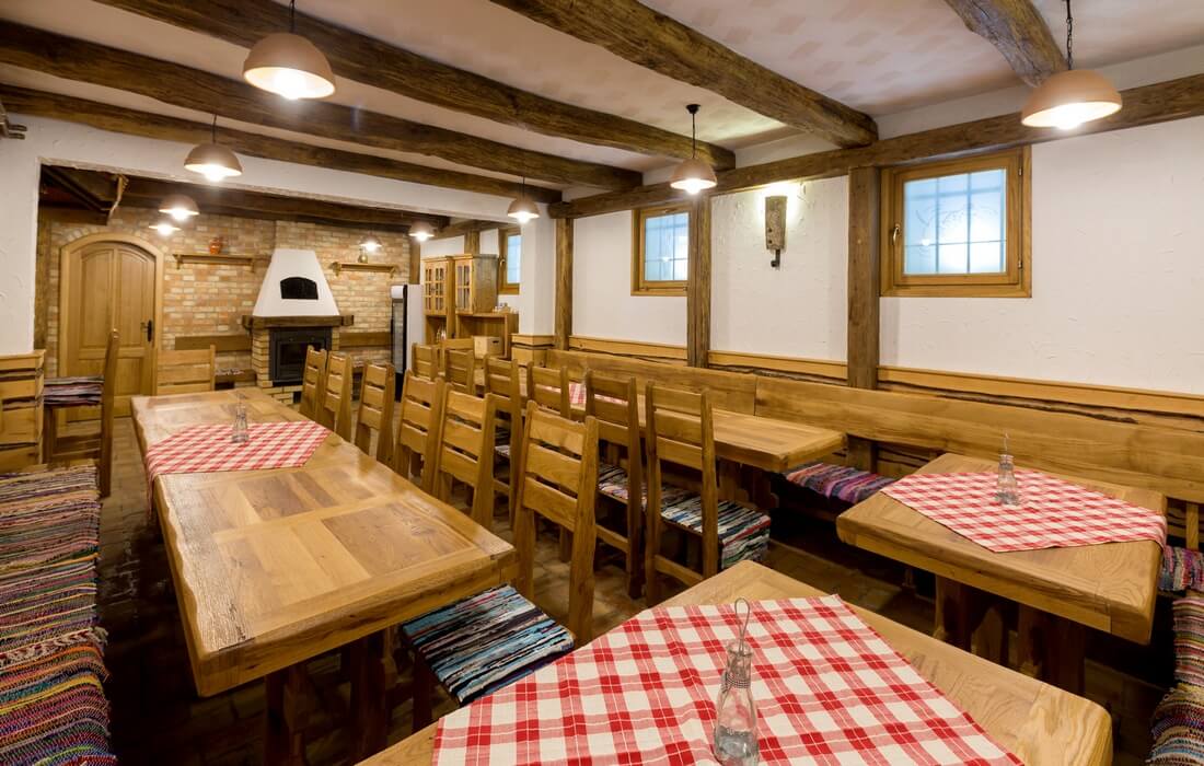 Event room with spacious seating area and fireplace